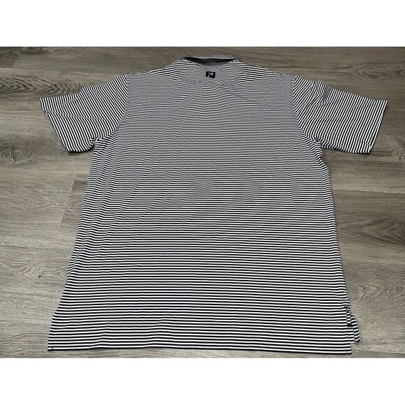 FJ Footjoy Mens Golf Polo Shirt Short Sleeve Blue & White Stripes Large - Picture 9 of 9